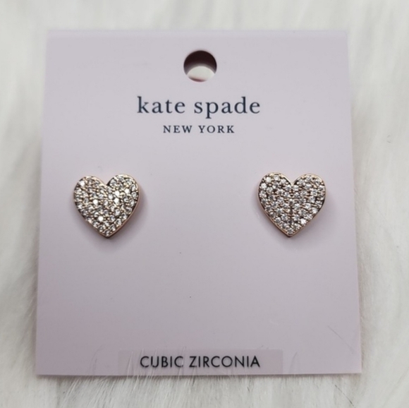 Kate Spade Yours Truly Pave Heart Studs Clear Rose Gold Earrings - Picture 5 of 8